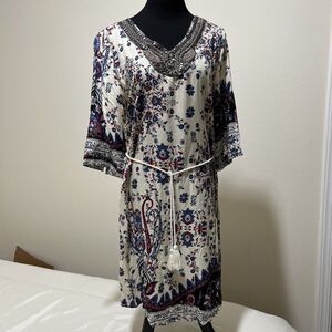 La Moda Tropical Cover Up Caftan Garden Midi Dress Embellishments L / XL